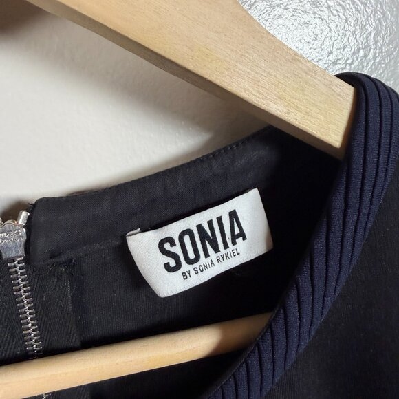 Sonia Rykiel Sheath Dress Size 40 Medium Black Blue Illusion Knee Length Career - Picture 3 of 9